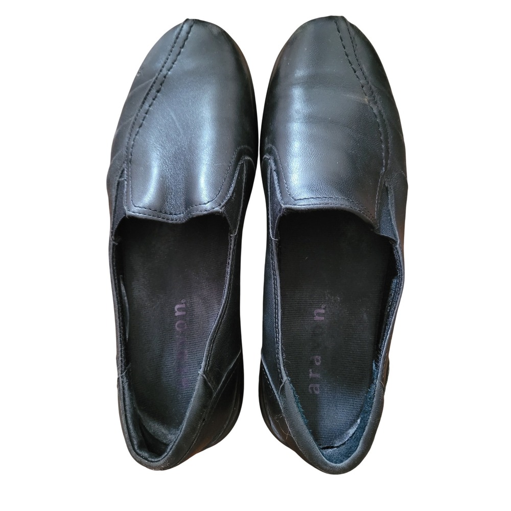 Aravon Womens Black Leather Slip On Loafers Comfort Walking Shoes Size 7.5